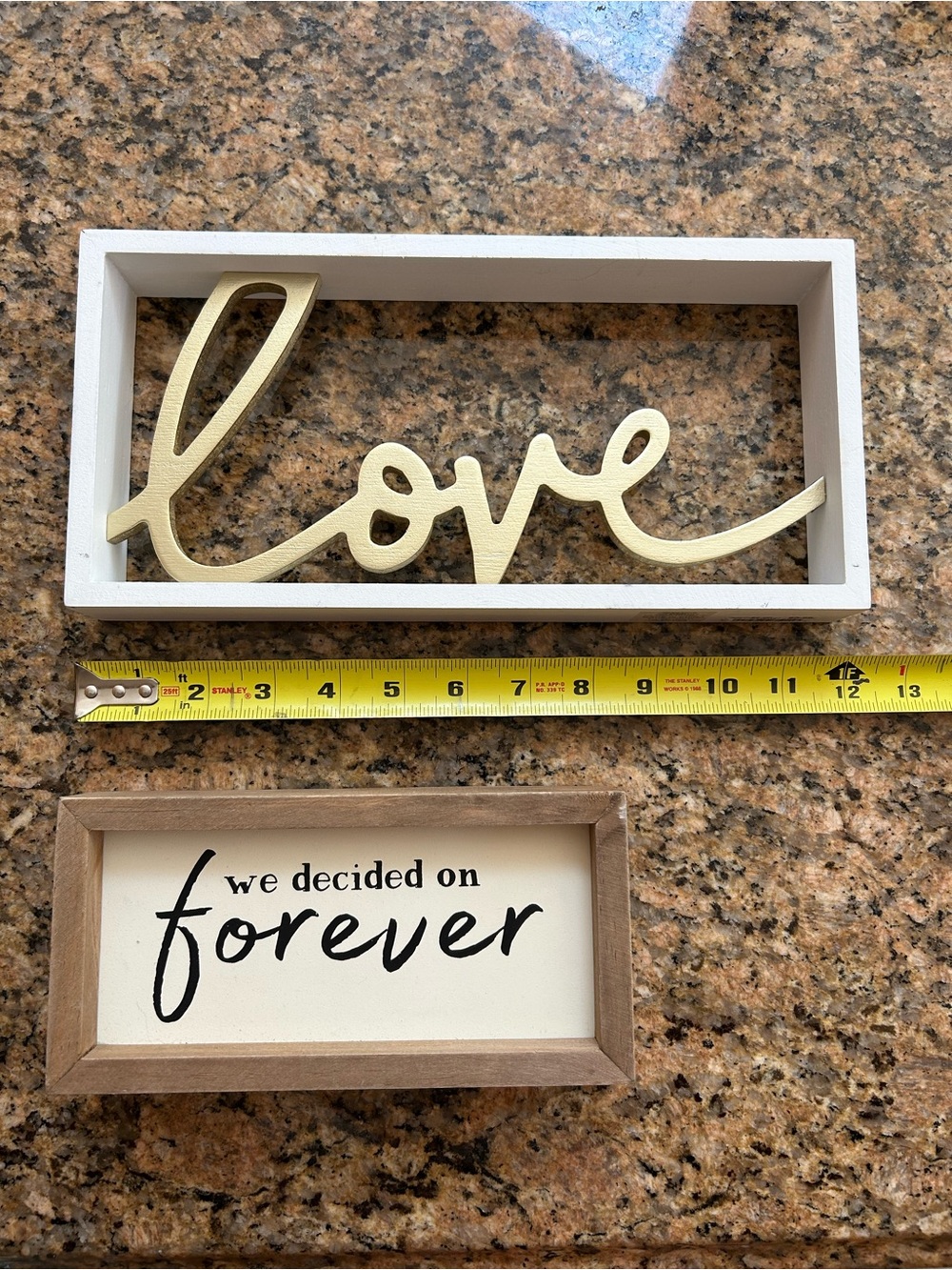 Gold 'love' Script Wall Accent with Small 'forever' Wood Sign